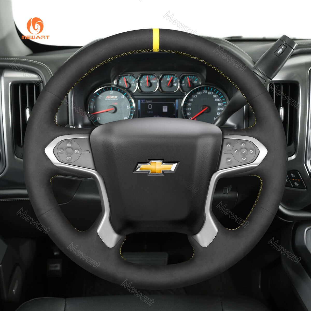 MEWANT Hand Stitch Car Steering Wheel Cover for Chevrolet Suburban Tahoe Silverado 1500 (LD) (2500/3500) (4500HD/5500HD/6500HD) - Alcantara, Leather, Carbon Fiber, Easy Install, Non - Slip, Best Steering Wheel Cover