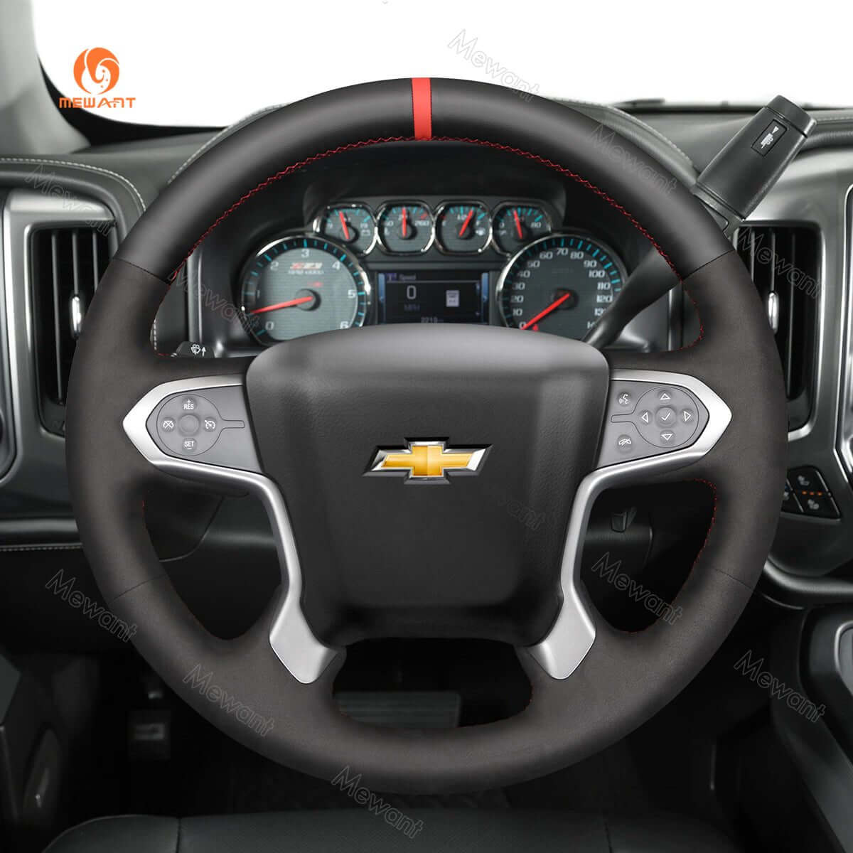 MEWANT Hand Stitch Car Steering Wheel Cover for Chevrolet Suburban Tahoe Silverado 1500 (LD) (2500/3500) (4500HD/5500HD/6500HD) - Alcantara, Leather, Carbon Fiber, Easy Install, Non - Slip, Best Steering Wheel Cover