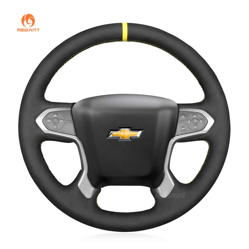 MEWANT Hand Stitch Car Steering Wheel Cover for Chevrolet Suburban Tahoe Silverado 1500 (LD) (2500/3500) (4500HD/5500HD/6500HD) - Alcantara, Leather, Carbon Fiber, Easy Install, Non - Slip, Best Steering Wheel Cover