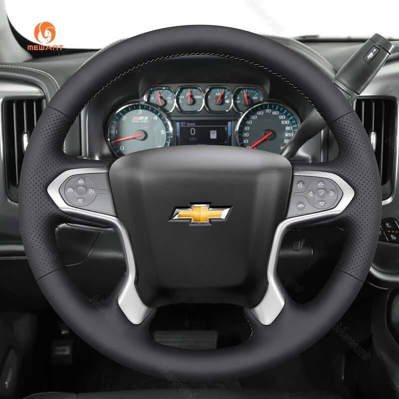 MEWANT Hand Stitch Car Steering Wheel Cover for Chevrolet Suburban Tahoe Silverado 1500 (LD) (2500/3500) (4500HD/5500HD/6500HD) - Alcantara, Leather, Carbon Fiber, Easy Install, Non - Slip, Best Steering Wheel Cover