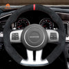 MEWANT Hand Stitch Car Steering Wheel Cover for Dodge Challenger (SRT) Charger (SRT) / for Jeep Grand Cherokee (SRT) - Alcantara, Leather, Carbon Fiber, Easy Install, Non - Slip, Best Steering Wheel Cover