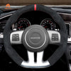 MEWANT Hand Stitch Car Steering Wheel Cover for Dodge Challenger (SRT) Charger (SRT) / for Jeep Grand Cherokee (SRT) - Alcantara, Leather, Carbon Fiber, Easy Install, Non - Slip, Best Steering Wheel Cover