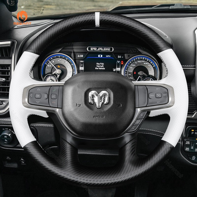 MEWANT Hand Stitch Car Steering Wheel Cover for Dodge RAM 1500 2019 - 2023/for Dodge - Alcantara, Leather, Carbon Fiber, Easy Install, Non - Slip, Best Steering Wheel Cover