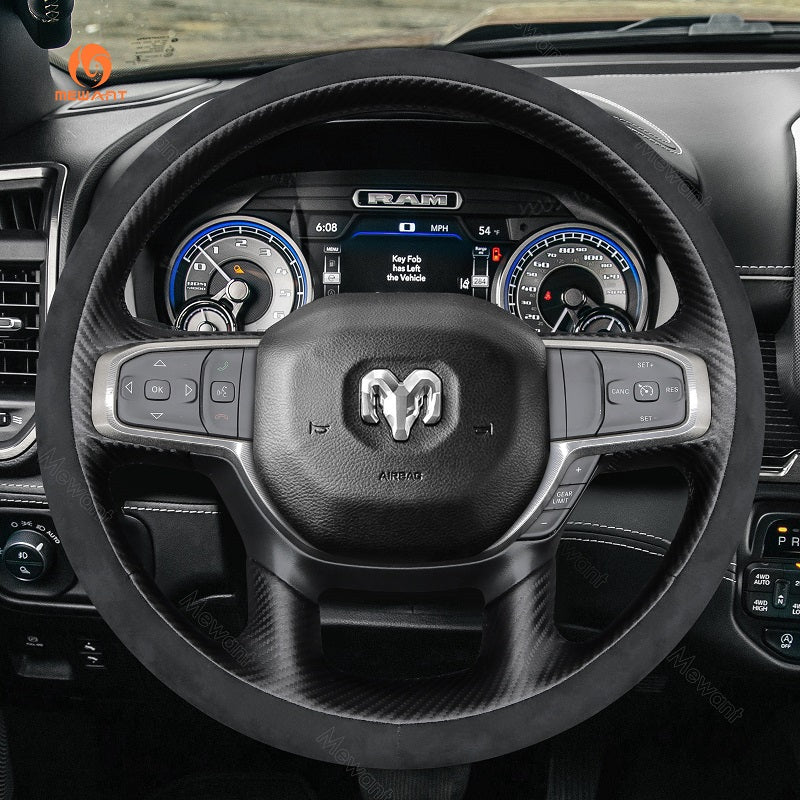 MEWANT Hand Stitch Car Steering Wheel Cover for Dodge RAM 1500 2019 - 2023/for Dodge - Alcantara, Leather, Carbon Fiber, Easy Install, Non - Slip, Best Steering Wheel Cover