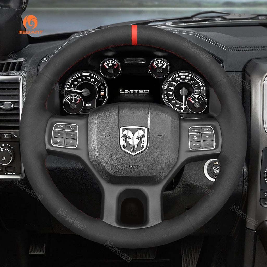 MEWANT Hand Stitch Car Steering Wheel Cover for Dodge RAM 1500 Classic 2500 3500 5500 - Alcantara, Leather, Carbon Fiber, Easy Install, Non - Slip, Best Steering Wheel Cover