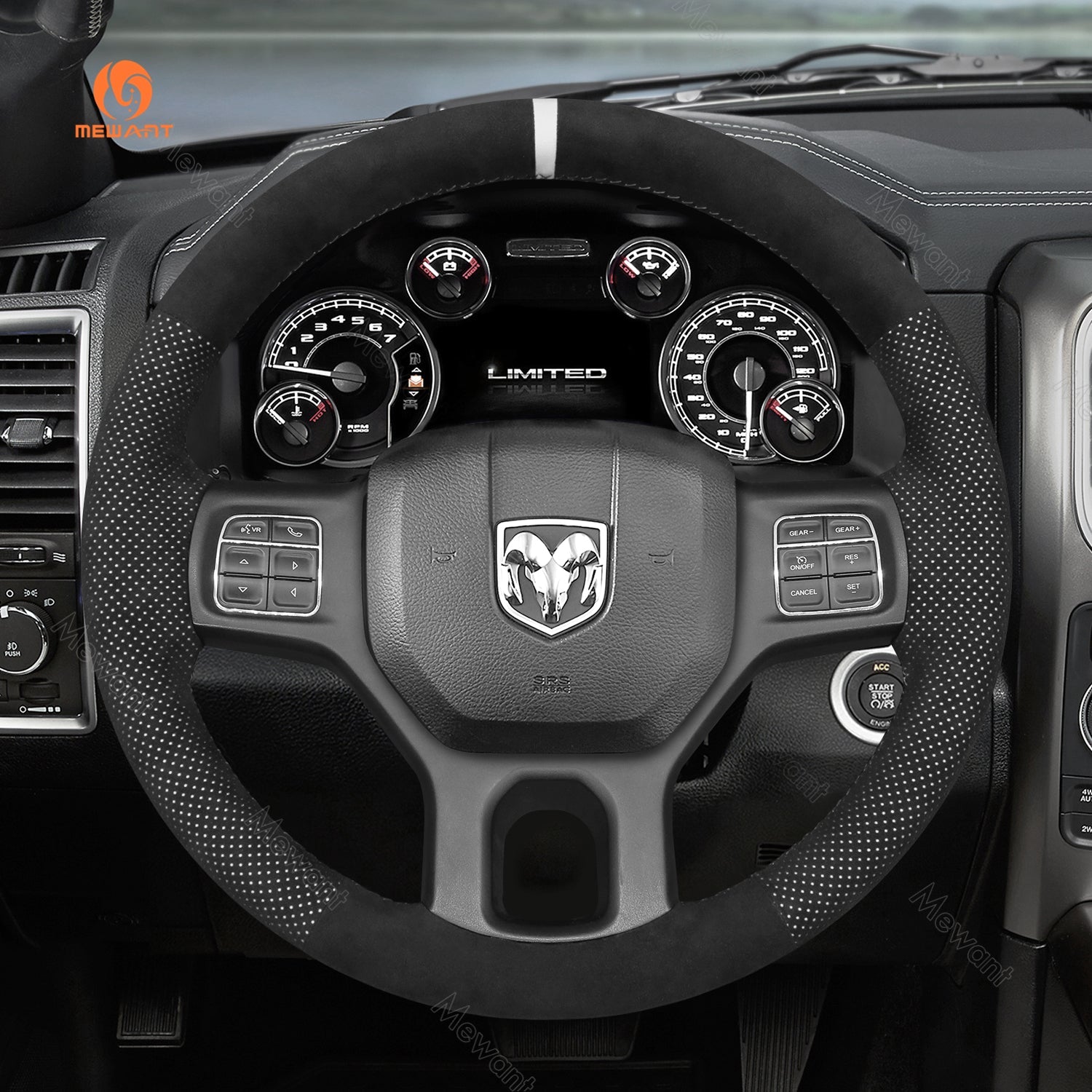 MEWANT Hand Stitch Car Steering Wheel Cover for Dodge RAM 1500 Classic 2500 3500 5500 - Alcantara, Leather, Carbon Fiber, Easy Install, Non - Slip, Best Steering Wheel Cover