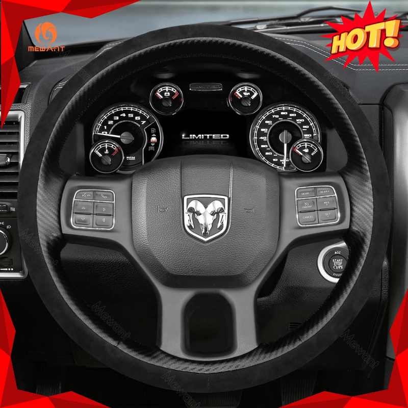 MEWANT Hand Stitch Car Steering Wheel Cover for Dodge RAM 1500 Classic 2500 3500 5500 - Alcantara, Leather, Carbon Fiber, Easy Install, Non - Slip, Best Steering Wheel Cover