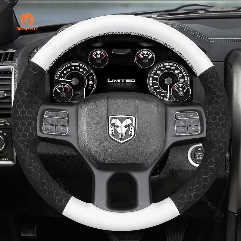 MEWANT Hand Stitch Car Steering Wheel Cover for Dodge RAM 1500 Classic 2500 3500 5500 - Alcantara, Leather, Carbon Fiber, Easy Install, Non - Slip, Best Steering Wheel Cover