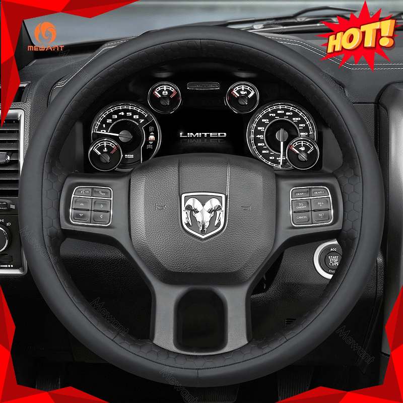 MEWANT Hand Stitch Car Steering Wheel Cover for Dodge RAM 1500 Classic 2500 3500 5500 - Alcantara, Leather, Carbon Fiber, Easy Install, Non - Slip, Best Steering Wheel Cover