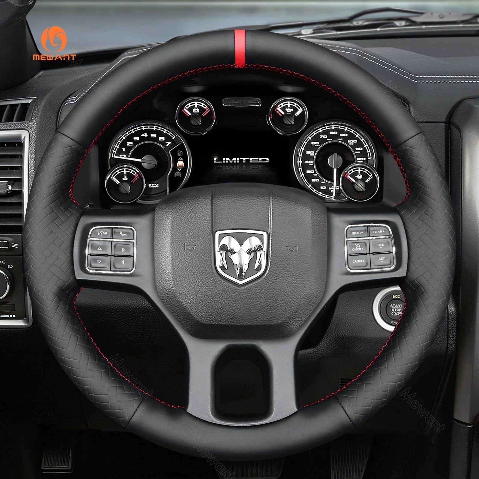 MEWANT Hand Stitch Car Steering Wheel Cover for Dodge RAM 1500 Classic 2500 3500 5500 - Alcantara, Leather, Carbon Fiber, Easy Install, Non - Slip, Best Steering Wheel Cover