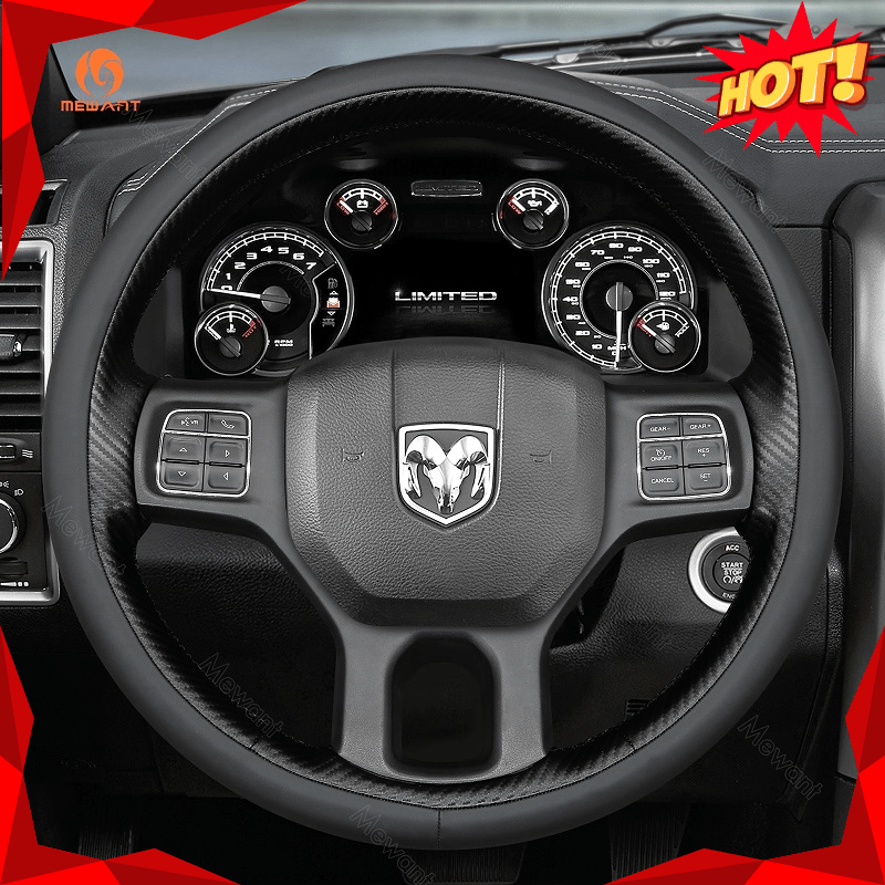 MEWANT Hand Stitch Car Steering Wheel Cover for Dodge RAM 1500 Classic 2500 3500 5500 - Alcantara, Leather, Carbon Fiber, Easy Install, Non - Slip, Best Steering Wheel Cover