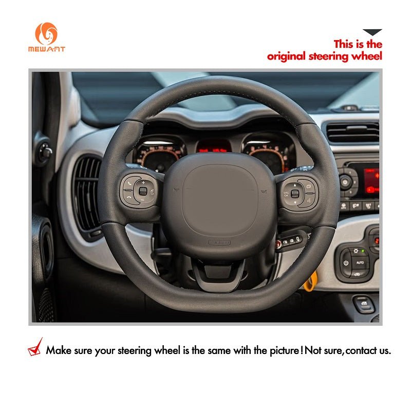 MEWANT Hand Stitch Car Steering Wheel Cover for Fiat Panda 2012 - 2024 - Alcantara, Leather, Carbon Fiber, Easy Install, Non - Slip, Best Steering Wheel Cover