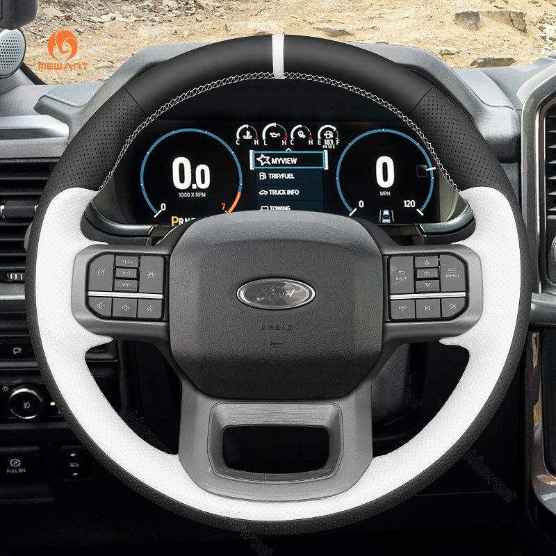 MEWANT Hand Stitch Car Steering Wheel Cover for Ford F - 150 F150/ F - 150 (Lightning)/ F - 350 F350/ F - 450/ Expedition - Alcantara, Leather, Carbon Fiber, Easy Install, Non - Slip, Best Steering Wheel Cover