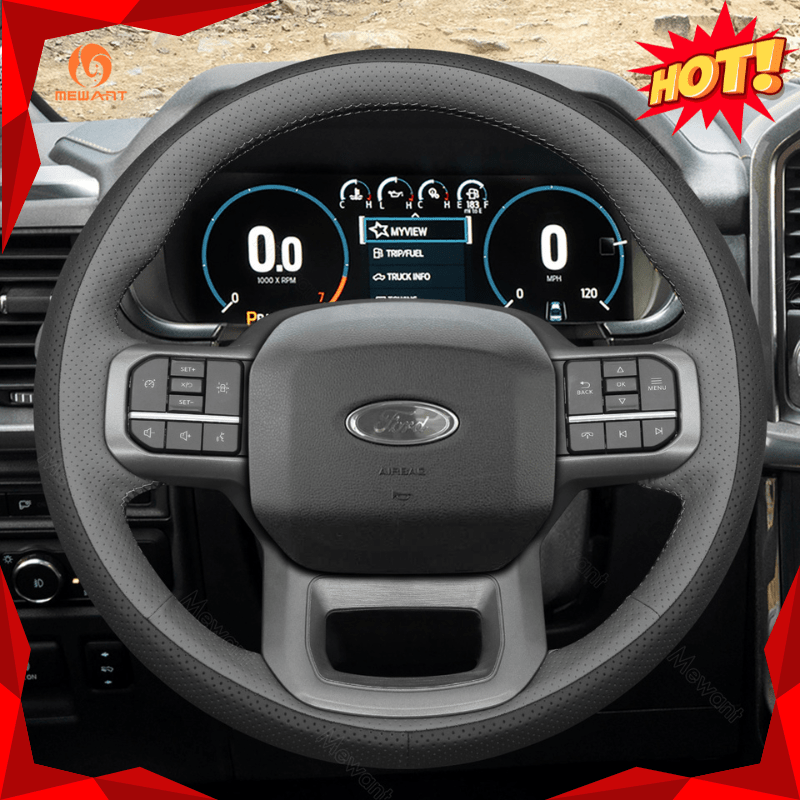 MEWANT Hand Stitch Car Steering Wheel Cover for Ford F - 150 F150/ F - 150 (Lightning)/ F - 350 F350/ F - 450/ Expedition - Alcantara, Leather, Carbon Fiber, Easy Install, Non - Slip, Best Steering Wheel Cover