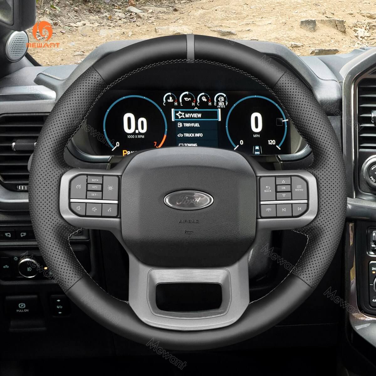 MEWANT Hand Stitch Car Steering Wheel Cover for Ford F - 150 F150/ F - 150 (Lightning)/ F - 350 F350/ F - 450/ Expedition - Alcantara, Leather, Carbon Fiber, Easy Install, Non - Slip, Best Steering Wheel Cover