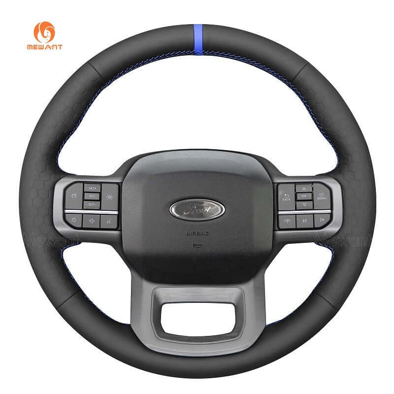MEWANT Hand Stitch Car Steering Wheel Cover for Ford F - 150 F150/ F - 150 (Lightning)/ F - 350 F350/ F - 450/ Expedition - Alcantara, Leather, Carbon Fiber, Easy Install, Non - Slip, Best Steering Wheel Cover