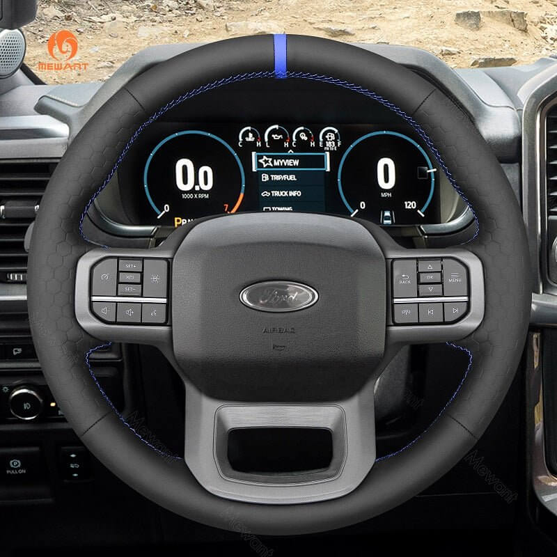 MEWANT Hand Stitch Car Steering Wheel Cover for Ford F - 150 F150/ F - 150 (Lightning)/ F - 350 F350/ F - 450/ Expedition - Alcantara, Leather, Carbon Fiber, Easy Install, Non - Slip, Best Steering Wheel Cover