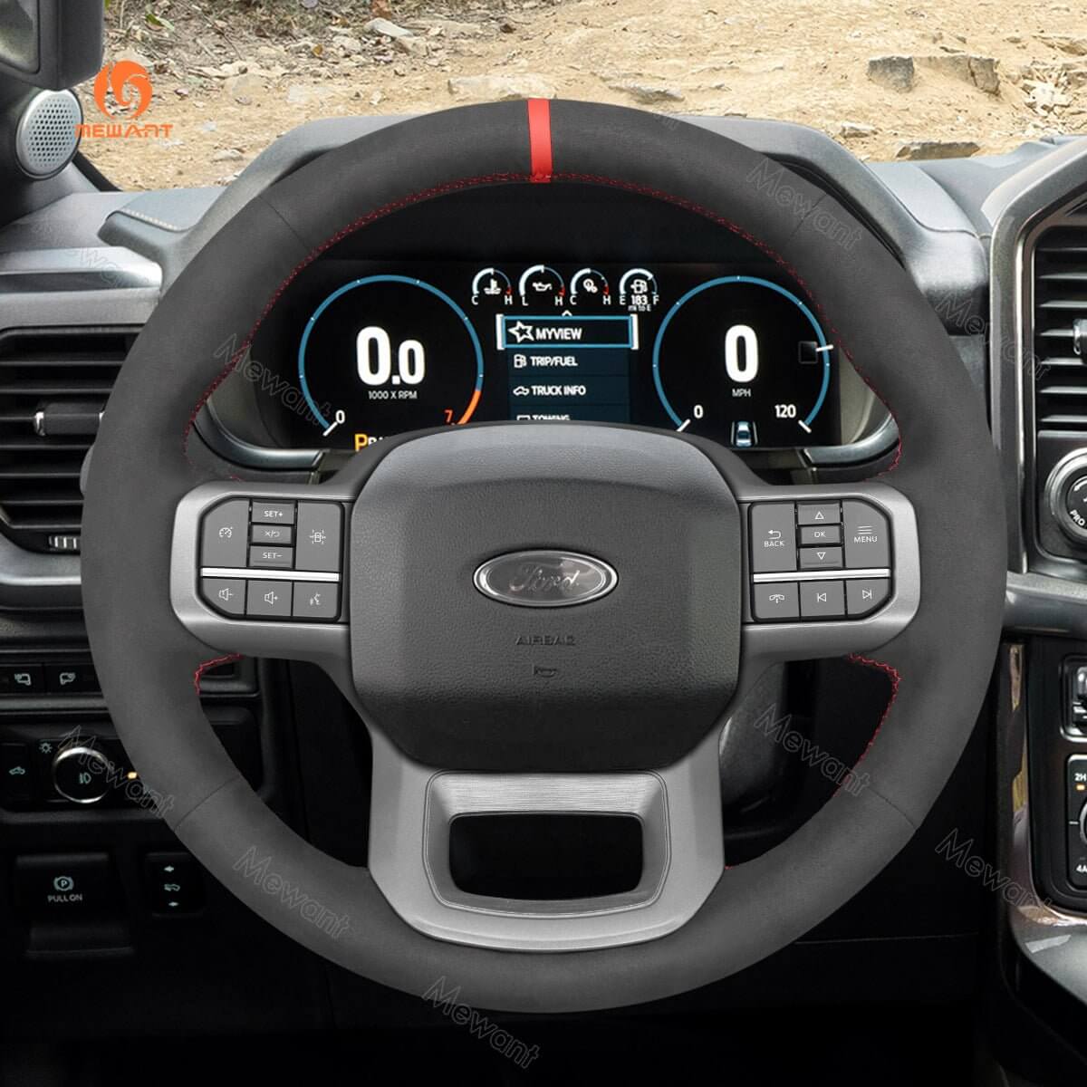 MEWANT Hand Stitch Car Steering Wheel Cover for Ford F - 150 F150/ F - 150 (Lightning)/ F - 350 F350/ F - 450/ Expedition - Alcantara, Leather, Carbon Fiber, Easy Install, Non - Slip, Best Steering Wheel Cover