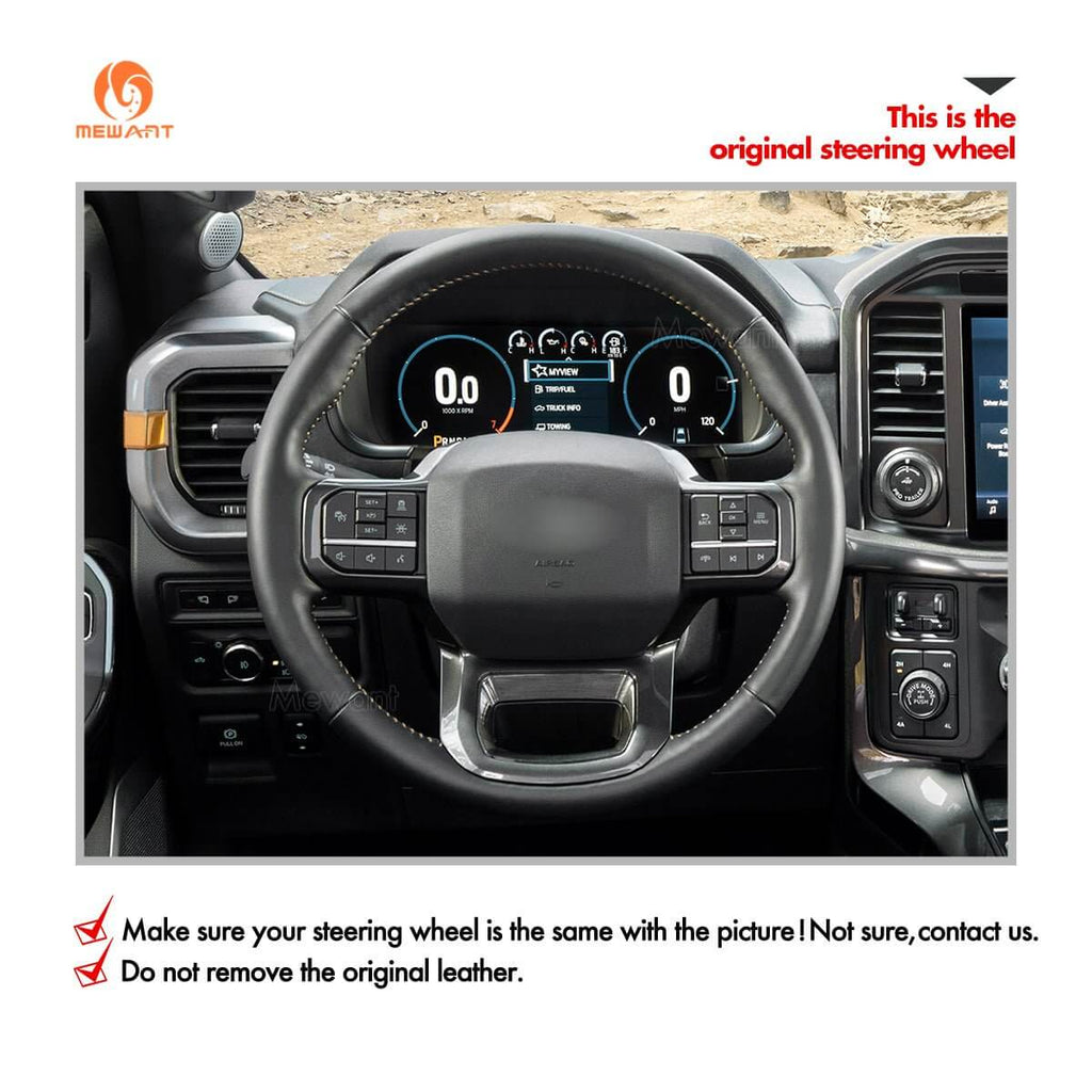 MEWANT Hand Stitch Car Steering Wheel Cover for Ford F - 150 F150/ F - 150 (Lightning)/ F - 350 F350/ F - 450/ Expedition - Alcantara, Leather, Carbon Fiber, Easy Install, Non - Slip, Best Steering Wheel Cover