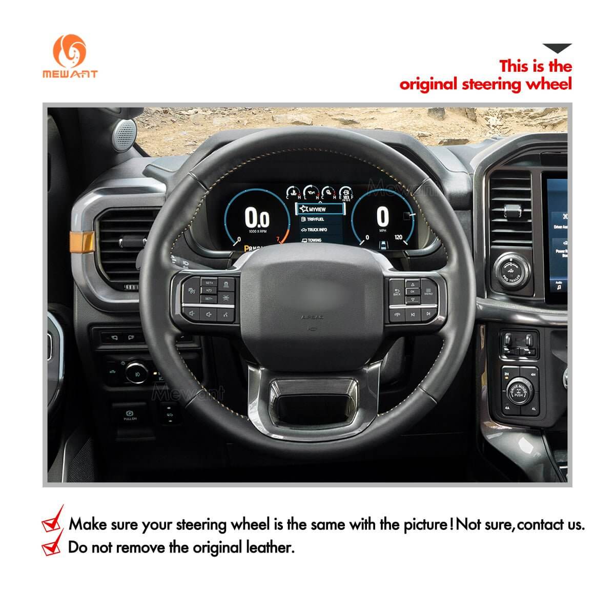 MEWANT Hand Stitch Car Steering Wheel Cover for Ford F - 150 F150/ F - 150 (Lightning)/ F - 350 F350/ F - 450/ Expedition - Alcantara, Leather, Carbon Fiber, Easy Install, Non - Slip, Best Steering Wheel Cover