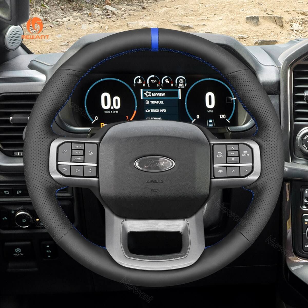 MEWANT Hand Stitch Car Steering Wheel Cover for Ford F - 150 F150/ F - 150 (Lightning)/ F - 350 F350/ F - 450/ Expedition - Alcantara, Leather, Carbon Fiber, Easy Install, Non - Slip, Best Steering Wheel Cover