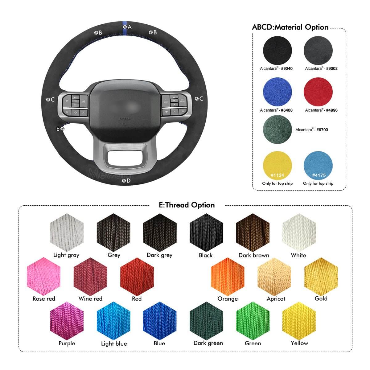 MEWANT Hand Stitch Car Steering Wheel Cover for Ford F - 150 F150/ F - 150 (Lightning)/ F - 350 F350/ F - 450/ Expedition - Alcantara, Leather, Carbon Fiber, Easy Install, Non - Slip, Best Steering Wheel Cover