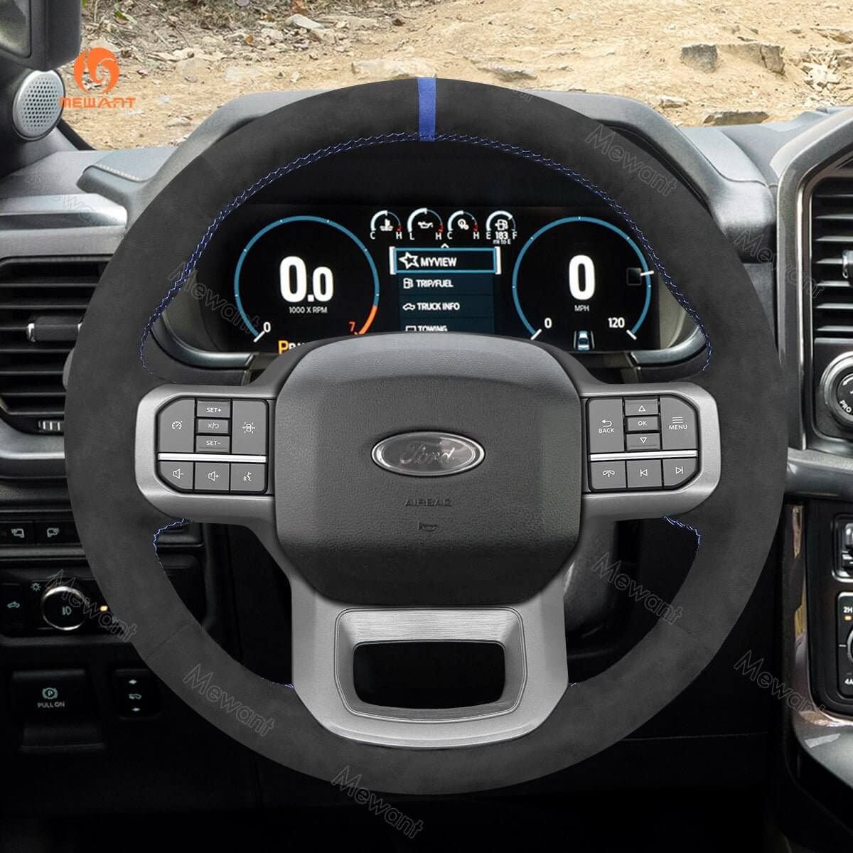 MEWANT Hand Stitch Car Steering Wheel Cover for Ford F - 150 F150/ F - 150 (Lightning)/ F - 350 F350/ F - 450/ Expedition - Alcantara, Leather, Carbon Fiber, Easy Install, Non - Slip, Best Steering Wheel Cover