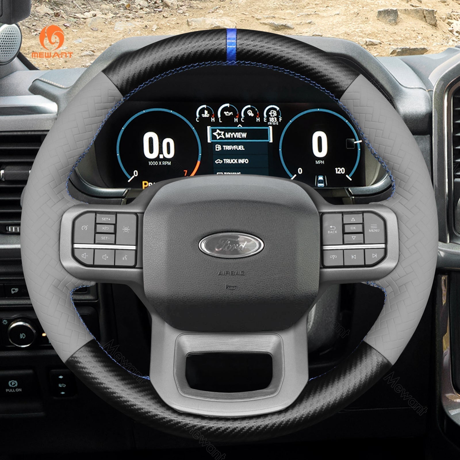 MEWANT Hand Stitch Car Steering Wheel Cover for Ford F - 150 F150/ F - 150 (Lightning)/ F - 350 F350/ F - 450/ Expedition - Alcantara, Leather, Carbon Fiber, Easy Install, Non - Slip, Best Steering Wheel Cover