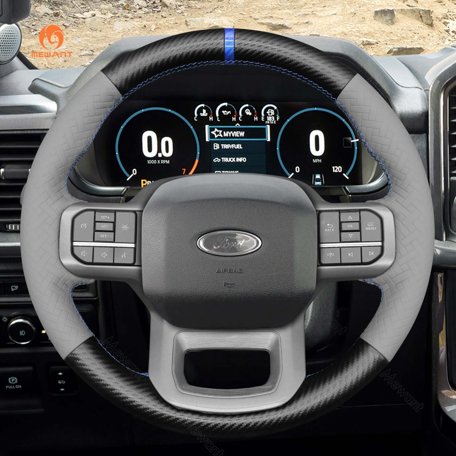 MEWANT Hand Stitch Car Steering Wheel Cover for Ford F - 150 F150/ F - 150 (Lightning)/ F - 350 F350/ F - 450/ Expedition - Alcantara, Leather, Carbon Fiber, Easy Install, Non - Slip, Best Steering Wheel Cover