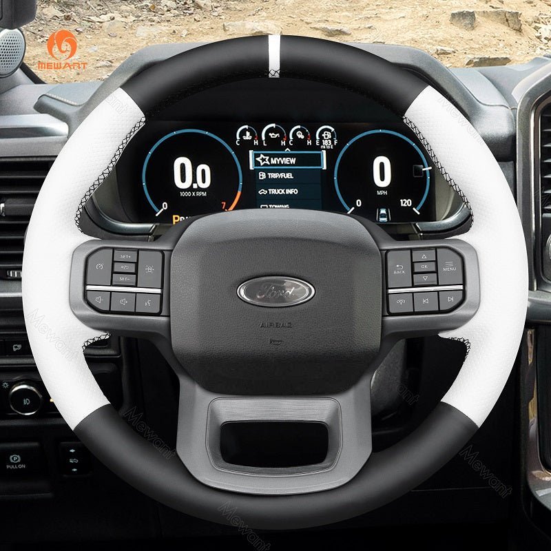 MEWANT Hand Stitch Car Steering Wheel Cover for Ford F - 150 F150/ F - 150 (Lightning)/ F - 350 F350/ F - 450/ Expedition - Alcantara, Leather, Carbon Fiber, Easy Install, Non - Slip, Best Steering Wheel Cover