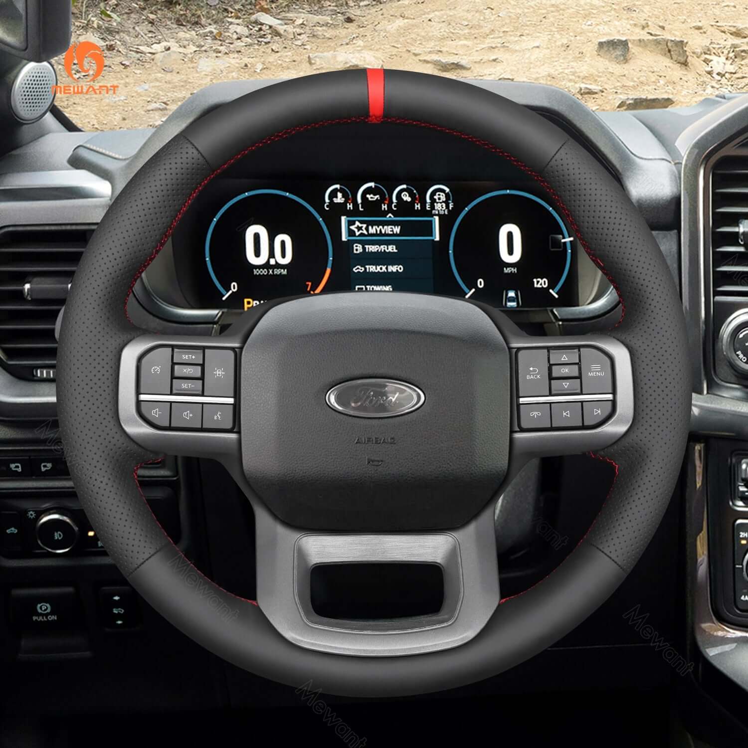 MEWANT Hand Stitch Car Steering Wheel Cover for Ford F - 150 F150/ F - 150 (Lightning)/ F - 350 F350/ F - 450/ Expedition - Alcantara, Leather, Carbon Fiber, Easy Install, Non - Slip, Best Steering Wheel Cover