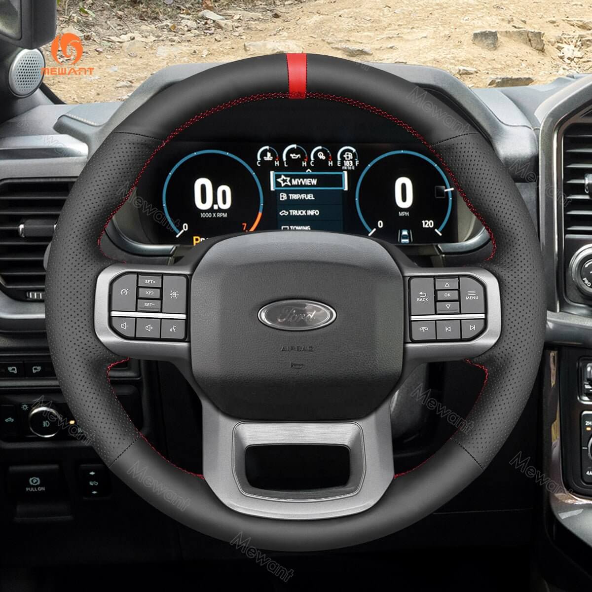 MEWANT Hand Stitch Car Steering Wheel Cover for Ford F - 150 F150/ F - 150 (Lightning)/ F - 350 F350/ F - 450/ Expedition - Alcantara, Leather, Carbon Fiber, Easy Install, Non - Slip, Best Steering Wheel Cover