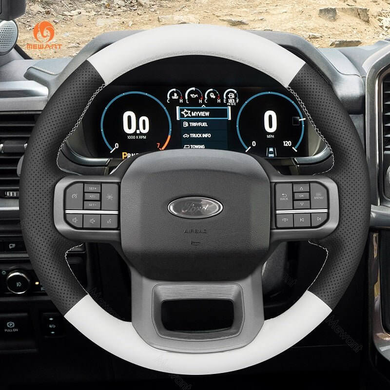 MEWANT Hand Stitch Car Steering Wheel Cover for Ford F - 150 F150/ F - 150 (Lightning)/ F - 350 F350/ F - 450/ Expedition - Alcantara, Leather, Carbon Fiber, Easy Install, Non - Slip, Best Steering Wheel Cover