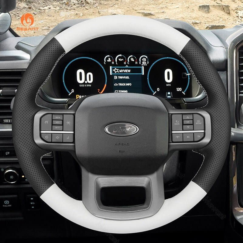 MEWANT Hand Stitch Car Steering Wheel Cover for Ford F - 150 F150/ F - 150 (Lightning)/ F - 350 F350/ F - 450/ Expedition - Alcantara, Leather, Carbon Fiber, Easy Install, Non - Slip, Best Steering Wheel Cover
