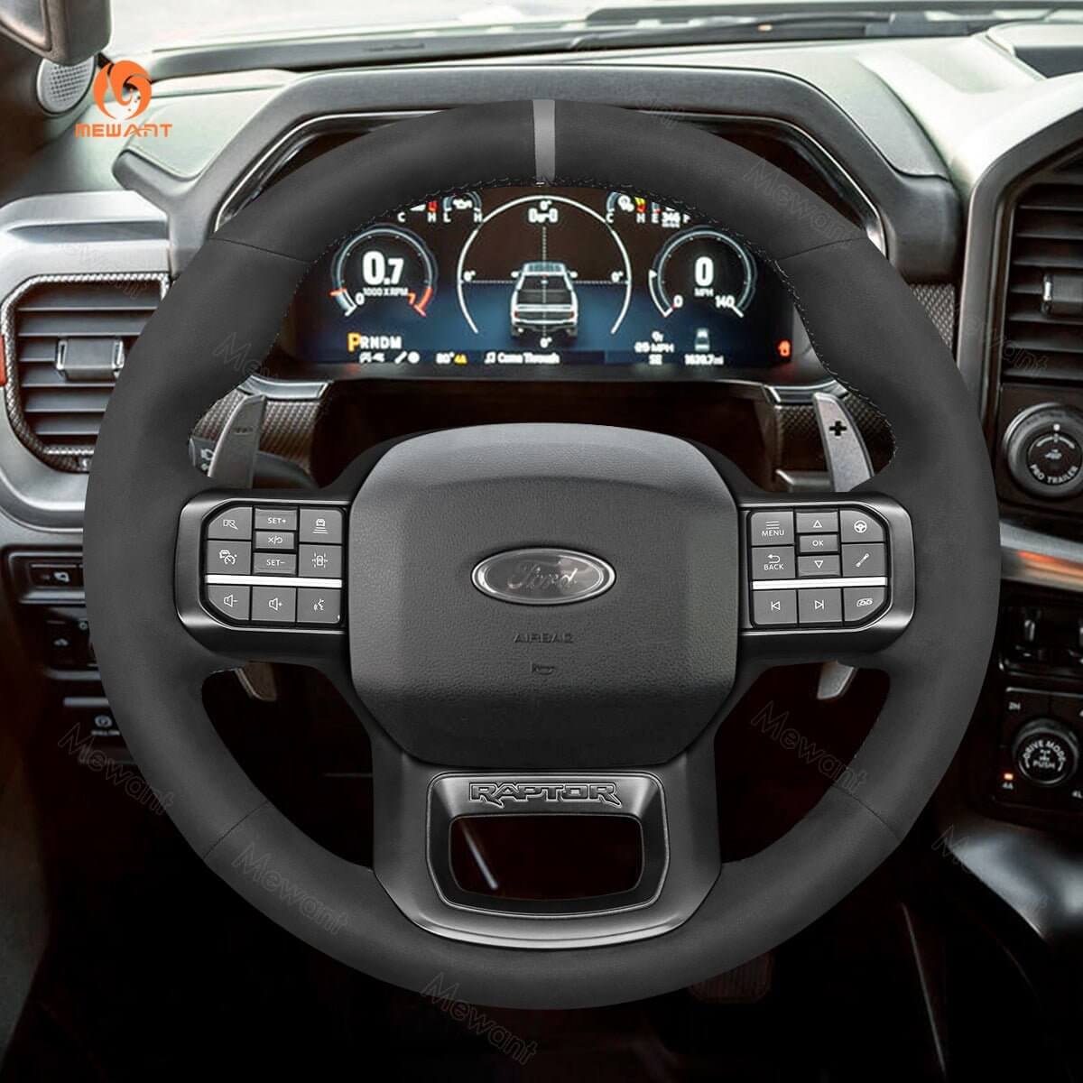 MEWANT Hand Stitch Car Steering Wheel Cover for Ford F - 150 F150 Raptor 2021 - 2024 - Alcantara, Leather, Carbon Fiber, Easy Install, Non - Slip, Best Steering Wheel Cover