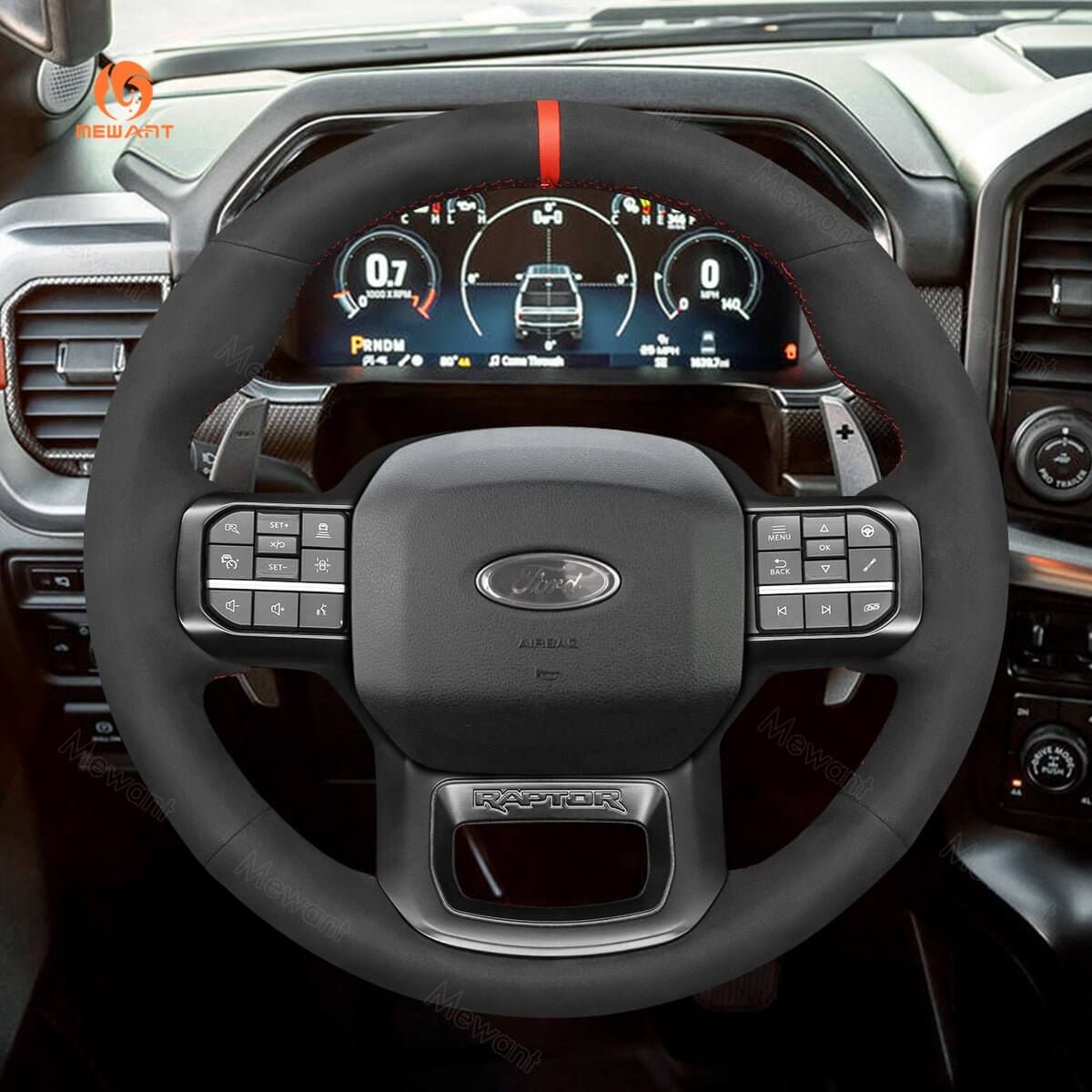 MEWANT Hand Stitch Car Steering Wheel Cover for Ford F - 150 F150 Raptor 2021 - 2024 - Alcantara, Leather, Carbon Fiber, Easy Install, Non - Slip, Best Steering Wheel Cover