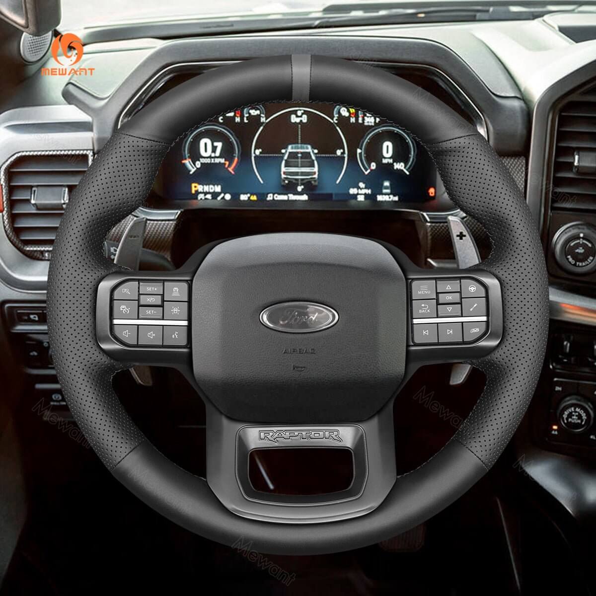 MEWANT Hand Stitch Car Steering Wheel Cover for Ford F - 150 F150 Raptor 2021 - 2024 - Alcantara, Leather, Carbon Fiber, Easy Install, Non - Slip, Best Steering Wheel Cover