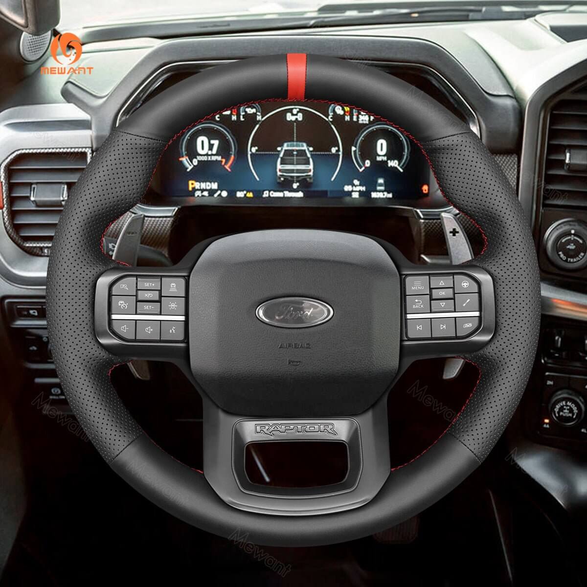MEWANT Hand Stitch Car Steering Wheel Cover for Ford F - 150 F150 Raptor 2021 - 2024 - Alcantara, Leather, Carbon Fiber, Easy Install, Non - Slip, Best Steering Wheel Cover