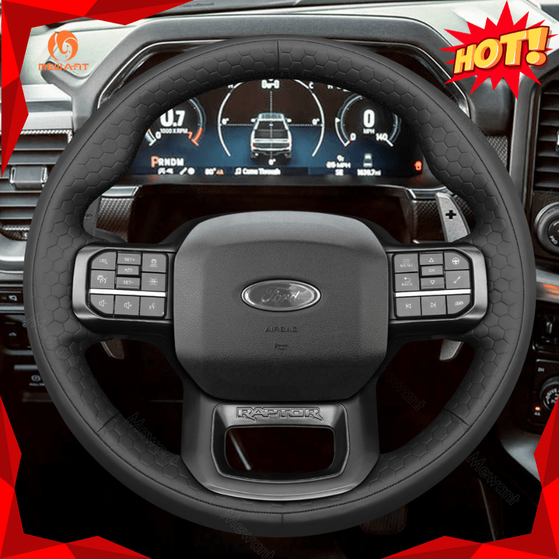 MEWANT Hand Stitch Car Steering Wheel Cover for Ford F - 150 F150 Raptor 2021 - 2024 - Alcantara, Leather, Carbon Fiber, Easy Install, Non - Slip, Best Steering Wheel Cover