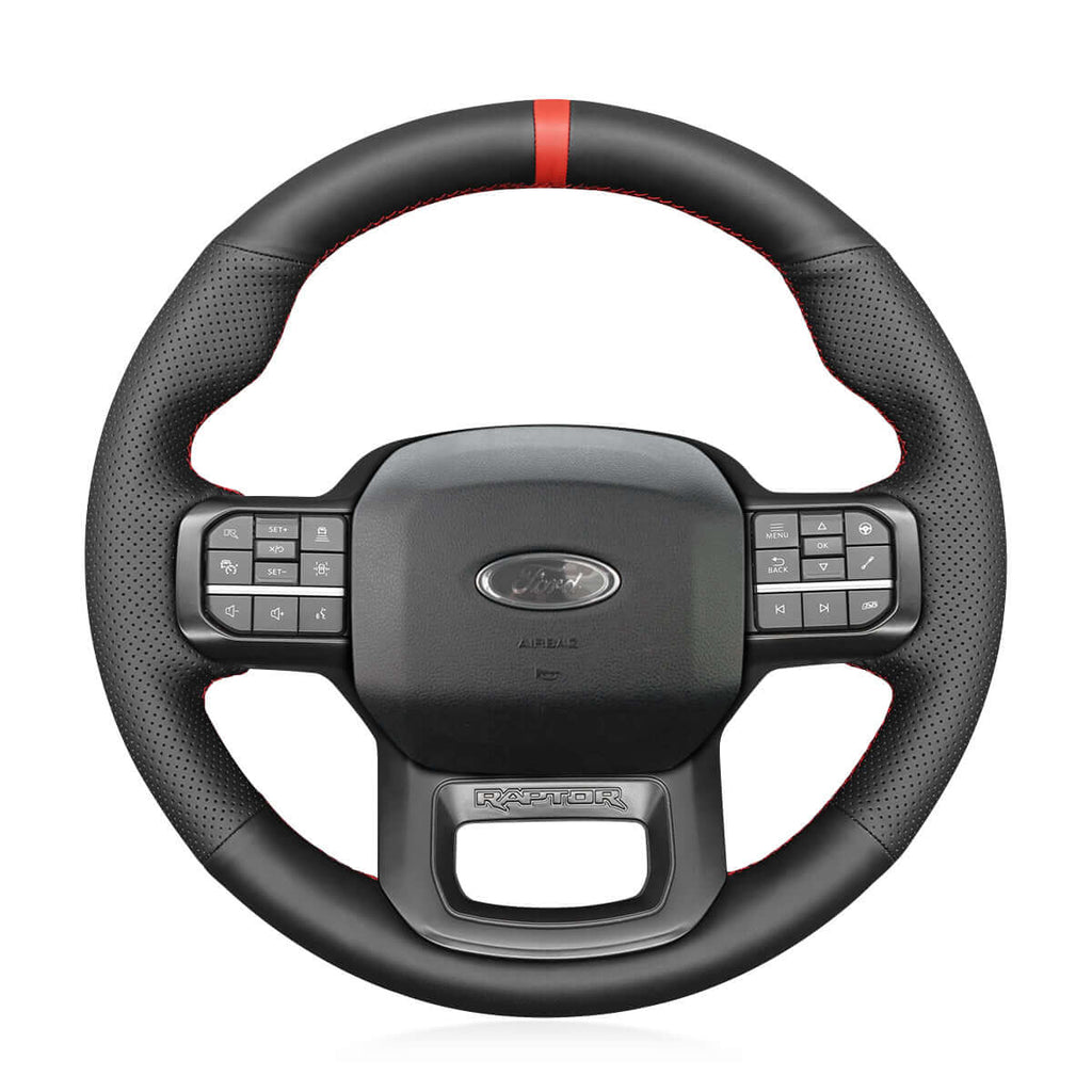 MEWANT Hand Stitch Car Steering Wheel Cover for Ford F - 150 F150 Raptor 2021 - 2024 - Alcantara, Leather, Carbon Fiber, Easy Install, Non - Slip, Best Steering Wheel Cover