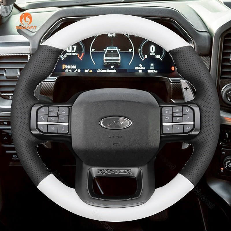 MEWANT Hand Stitch Car Steering Wheel Cover for Ford F - 150 F150 Raptor 2021 - 2024 - Alcantara, Leather, Carbon Fiber, Easy Install, Non - Slip, Best Steering Wheel Cover