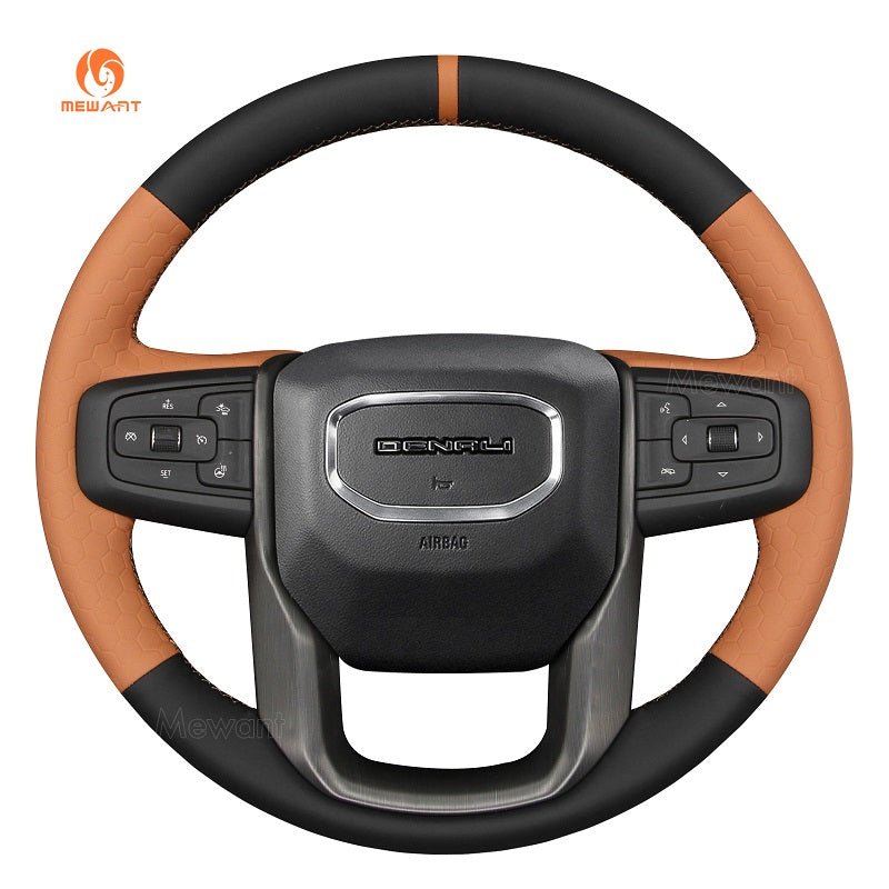 MEWANT Hand Stitch Car Steering Wheel Cover for GMC Sierra 1500 Limited / Sierra 2500 3500/Yukon (XL) - Alcantara, Leather, Carbon Fiber, Easy Install, Non - Slip, Best Steering Wheel Cover
