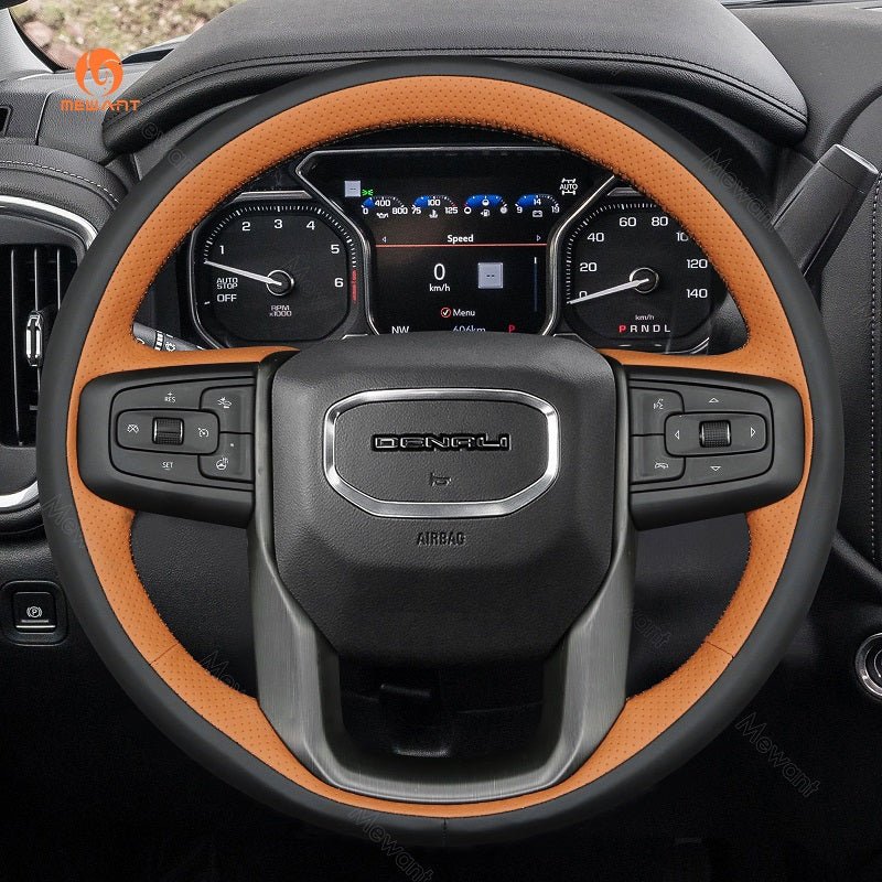 MEWANT Hand Stitch Car Steering Wheel Cover for GMC Sierra 1500 Limited / Sierra 2500 3500/Yukon (XL) - Alcantara, Leather, Carbon Fiber, Easy Install, Non - Slip, Best Steering Wheel Cover