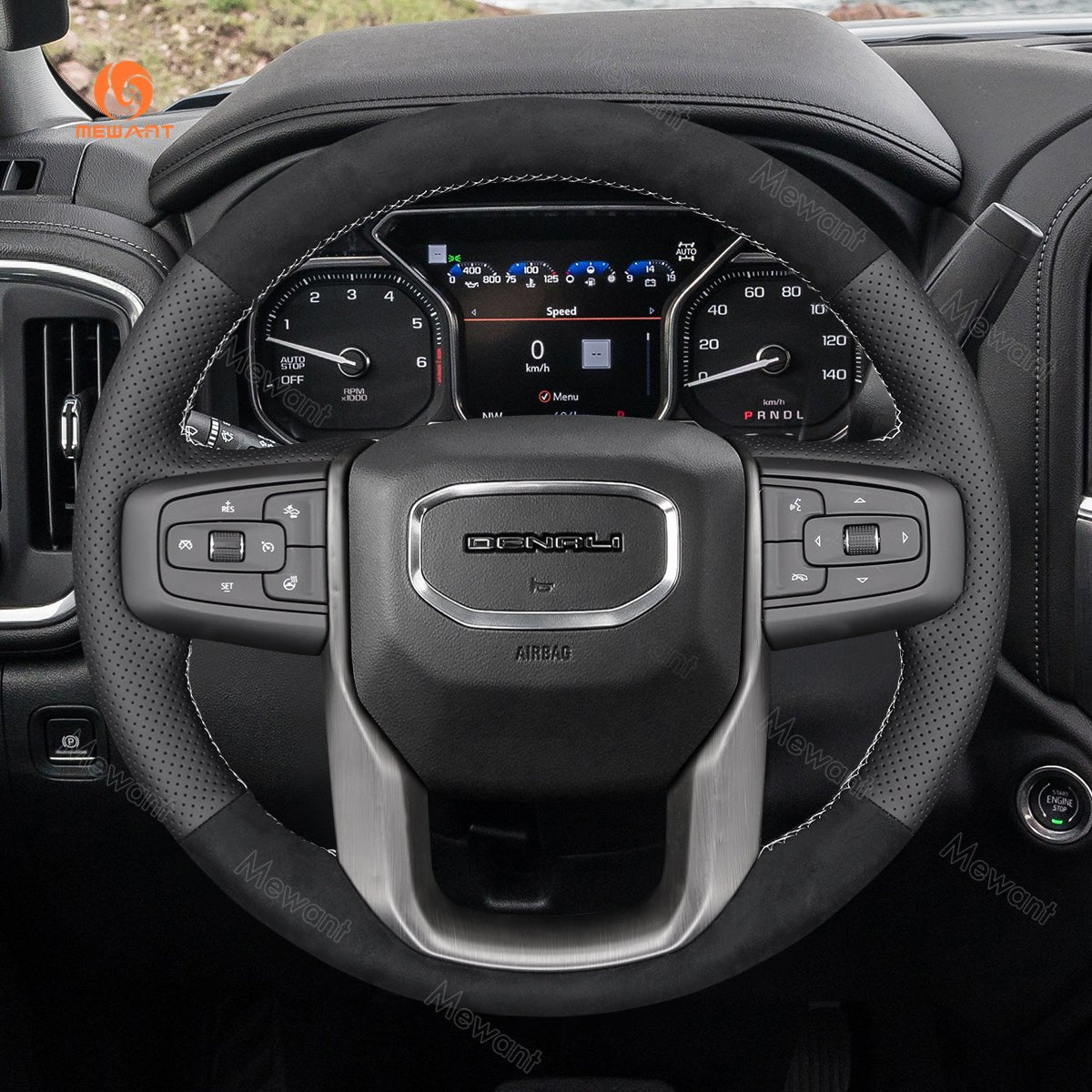 MEWANT Hand Stitch Car Steering Wheel Cover for GMC Sierra 1500 Limited / Sierra 2500 3500/Yukon (XL) - Alcantara, Leather, Carbon Fiber, Easy Install, Non - Slip, Best Steering Wheel Cover