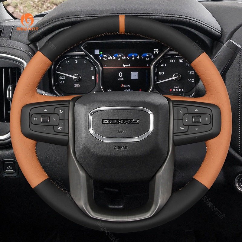 MEWANT Hand Stitch Car Steering Wheel Cover for GMC Sierra 1500 Limited / Sierra 2500 3500/Yukon (XL) - Alcantara, Leather, Carbon Fiber, Easy Install, Non - Slip, Best Steering Wheel Cover