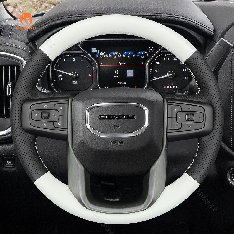 MEWANT Hand Stitch Car Steering Wheel Cover for GMC Sierra 1500 Limited / Sierra 2500 3500/Yukon (XL) - Alcantara, Leather, Carbon Fiber, Easy Install, Non - Slip, Best Steering Wheel Cover