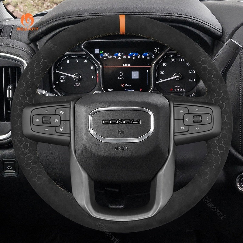 MEWANT Hand Stitch Car Steering Wheel Cover for GMC Sierra 1500 Limited / Sierra 2500 3500/Yukon (XL) - Alcantara, Leather, Carbon Fiber, Easy Install, Non - Slip, Best Steering Wheel Cover