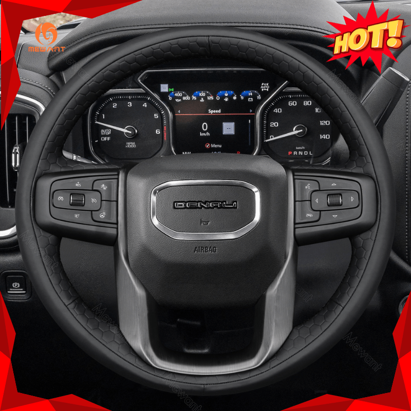 MEWANT Hand Stitch Car Steering Wheel Cover for GMC Sierra 1500 Limited / Sierra 2500 3500/Yukon (XL) - Alcantara, Leather, Carbon Fiber, Easy Install, Non - Slip, Best Steering Wheel Cover
