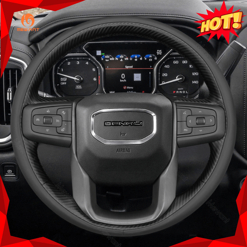 MEWANT Hand Stitch Car Steering Wheel Cover for GMC Sierra 1500 Limited / Sierra 2500 3500/Yukon (XL) - Alcantara, Leather, Carbon Fiber, Easy Install, Non - Slip, Best Steering Wheel Cover