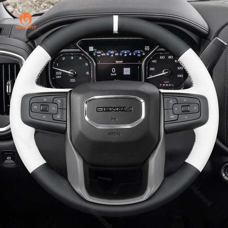 MEWANT Hand Stitch Car Steering Wheel Cover for GMC Sierra 1500 Limited / Sierra 2500 3500/Yukon (XL) - Alcantara, Leather, Carbon Fiber, Easy Install, Non - Slip, Best Steering Wheel Cover